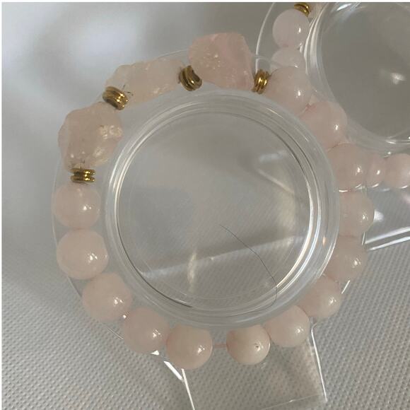 Vintage Rose Quartz Bracelet Set Stretch Elastic Pink Stone Beads Boho Luxe Glam - Picture 8 of 16